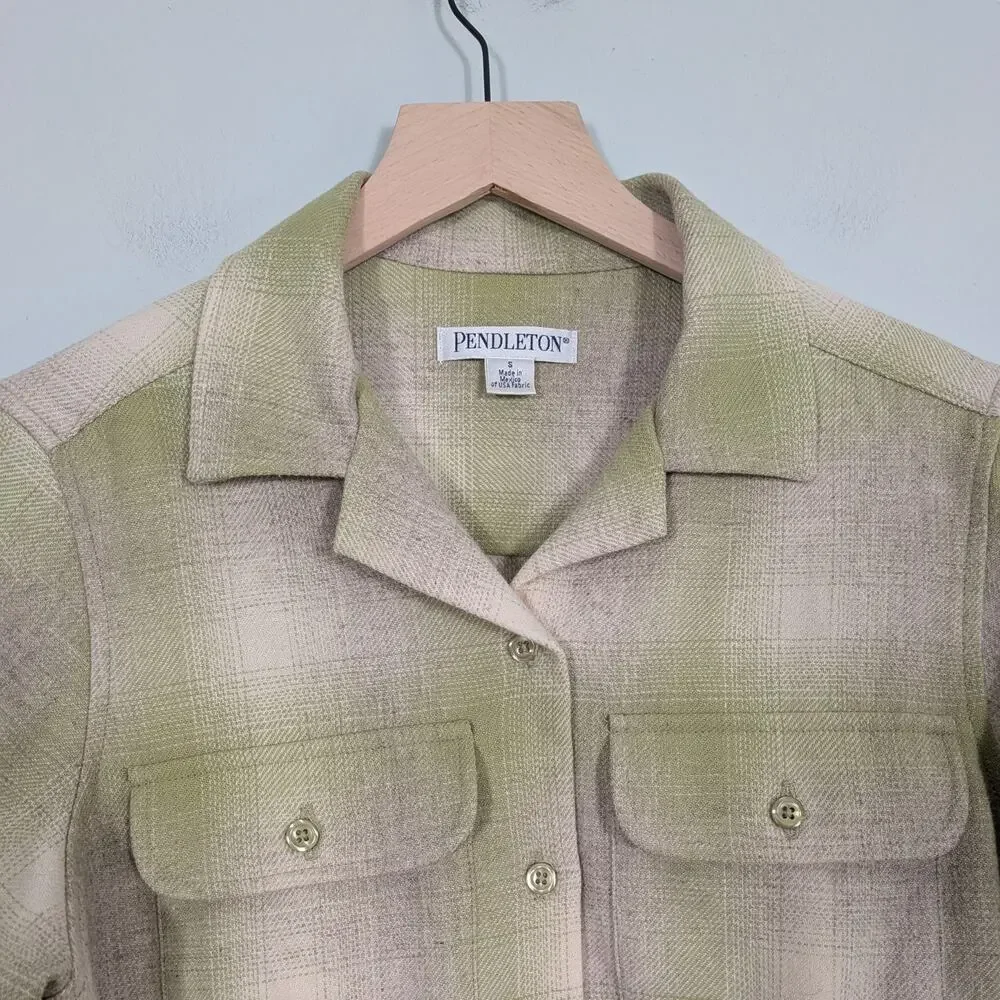 Pendleton Plaid Wool Button Shirt Womens S Green Vintage Top Collar Grunge USA - Picture 3 of 10
